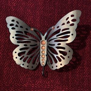 Metal Butterfly Wall Hook with Rhinestones. Blue
